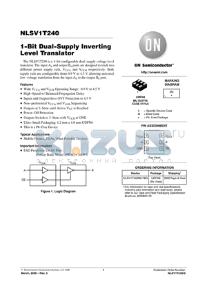 NLSV1T240MUTBG datasheet - 1-Bit Dual-Supply Inverting Level Translator