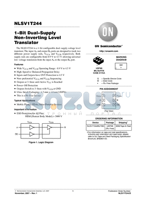 NLSV1T244MUTBG datasheet - 1-Bit Dual-Supply Non-Inverting Level Translator