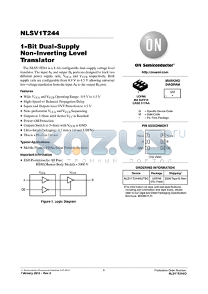 NLSV1T244MUTBG datasheet - 1-Bit Dual-Supply Non-Inverting Level Translator