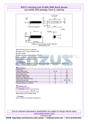 R2E-F-1 datasheet - Latching Low Profile SMD Reed Sensor