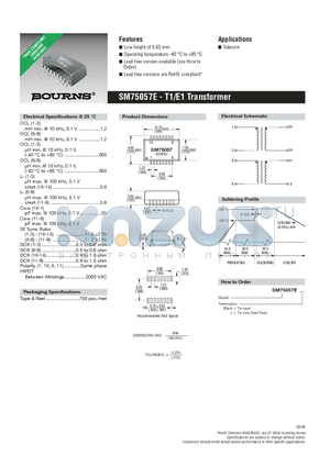 SM75057E datasheet - T1/E1 Transformer