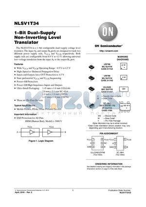 NLSV1T34MUTCG datasheet - 1-Bit Dual-Supply Non-Inverting Level Translator
