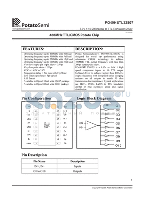 PO49HSTL32807G datasheet - 3.3V 1:10 Differential to TTL Translator Driver