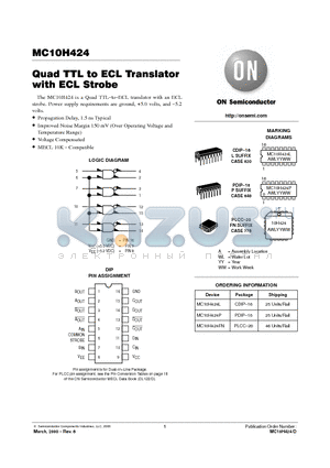 MC10H424FN datasheet - Quad TTL to ECL Translator with ECL Strobe