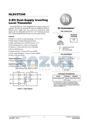 NLSV2T240MUTAG datasheet - 2-Bit Dual-Supply Inverting Level Translator