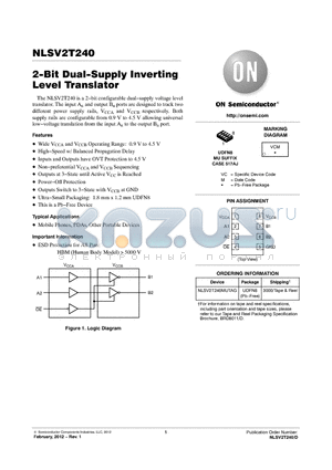 NLSV2T240_12 datasheet - 2-Bit Dual-Supply Inverting Level Translator