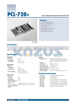 PCL-720+ datasheet - 64-ch Digital I/O and Counter ISA Card