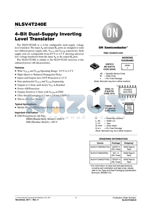 NLSV4T240E datasheet - 4-Bit Dual-Supply Inverting Level Translator