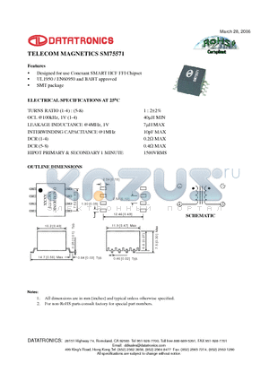 SM75571 datasheet - TELECOM MAGNETICS