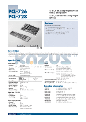 PCL-728 datasheet - 12-bit, 6-ch Analog Output ISA Card with 32-ch Digital I/O