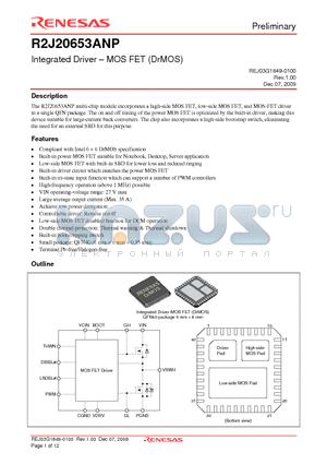 R2J20653ANP datasheet - Integrated Driver - MOS FET (DrMOS)