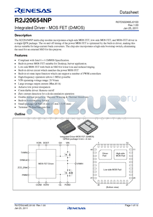 R2J20654NPG3 datasheet - Integrated Driver - MOS FET (DrMOS)