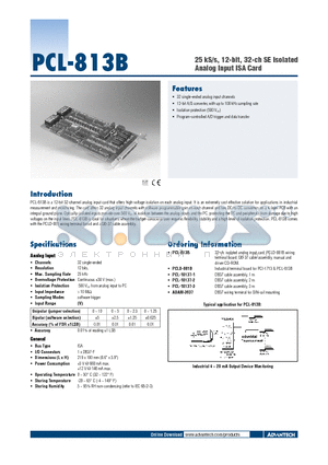 PCL-813B datasheet - 25 kS/s, 12-bit, 32-ch SE Isolated Analog Input ISA Card