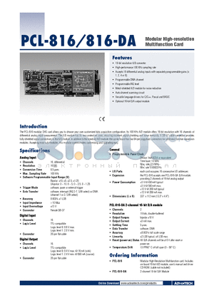 PCL-816 datasheet - Modular High-resolution Multifunction Card