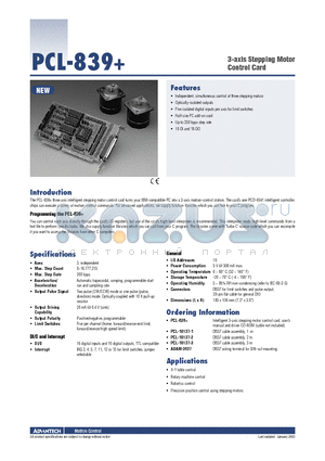 PCL-839 datasheet - 3-axis Stepping Motor Control Card