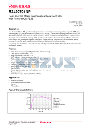 R2J20701NP datasheet - Peak Current Mode Synchronous Buck Controller with Power MOSFETs