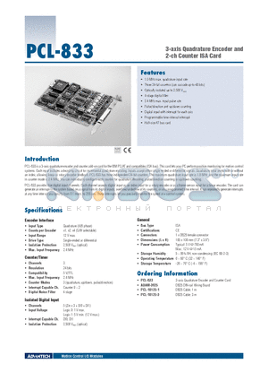 PCL-833 datasheet - 3-axis Quadrature Encoder and 2-ch Counter ISA Card