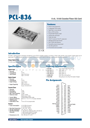 PCL-836 datasheet - 6-ch, 16-bit Counter/Timer ISA Card