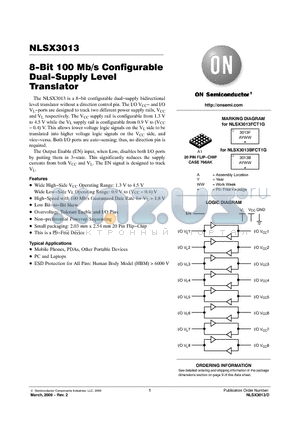 NLSX3013BFCT1G datasheet - 8-Bit 100 Mb/s Configurable Dual-Supply Level Translator