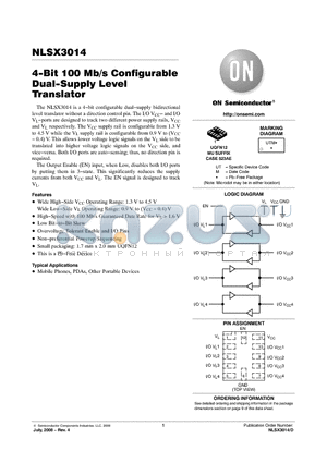 NLSX3014MUTAG datasheet - 4-Bit 100 Mb/s Configurable Dual-Supply Level Translator