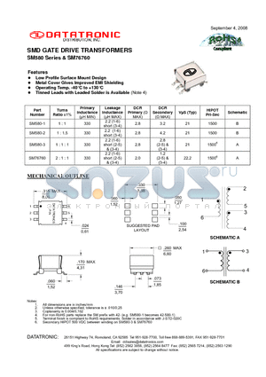 SM76760 datasheet - SMD GATE DRIVE TRANSFORMERS