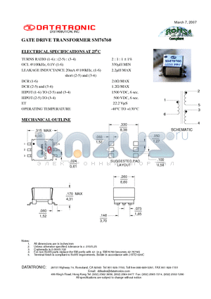 SM76760 datasheet - GATE DRIVE TRANSFORMER