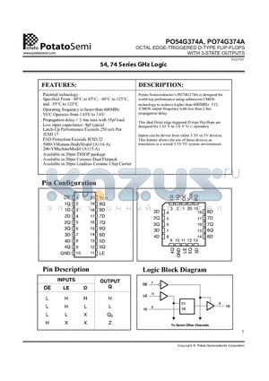 PO54G374A datasheet - OCTAL EDGE-TRIGGERED D-TYPE FLIP-FLOPS WITH 3-STATE OUTPUTS