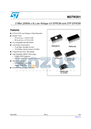 M27W201 datasheet - 2 Mbit (256Kb x 8) Low Voltage UV EPROM and OTP EPROM