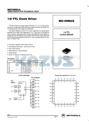 MC10H645 datasheet - 1:9 TTL CLOCK DRIVER