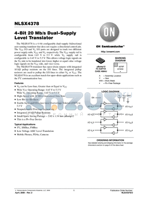 NLSX4378FCT1G datasheet - 4-Bit 20 Mb/s Dual-Supply Level Translator