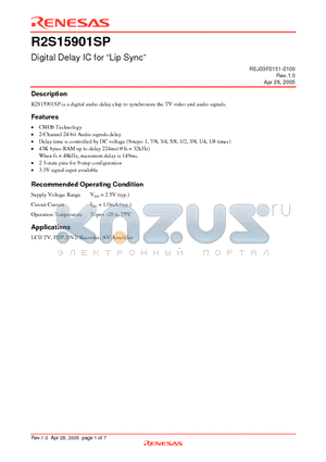 R2S15901SP datasheet - Digital Delay IC for Lip Sync