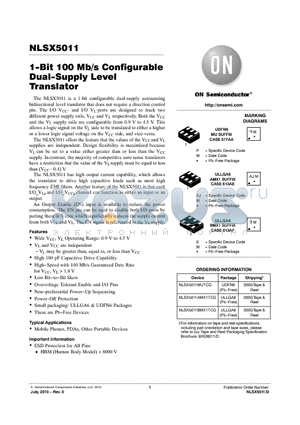 NLSX5011AMX1TCG datasheet - 1-Bit 100 Mb/s Configurable Dual-Supply Level Translator