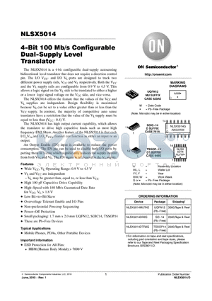 NLSX5014DTR2G datasheet - 4-Bit 100 Mb/s Configurable Dual-Supply Level Translator