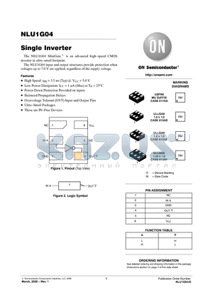 NLU1G04CMX1TCG datasheet - Single Inverter