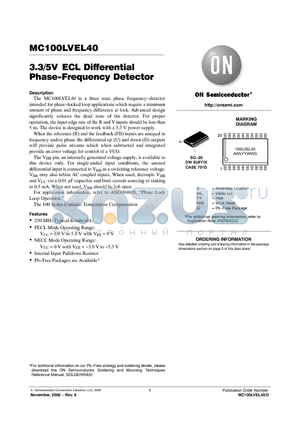 MC10LVEL40DW datasheet - 3.3/5V ECL Differential Phase−Frequency Detector