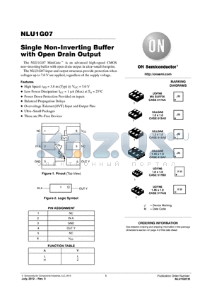 NLU1G07CMX1TCG datasheet - Single Non-Inverting Buffer with Open Drain Output