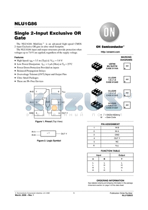 NLU1G86 datasheet - Single 2-Input Exclusive OR Gate