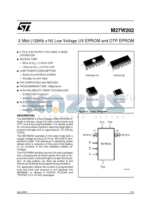 M27W202-150B6TR datasheet - 2 Mbit 128Kb x16 Low Voltage UV EPROM and OTP EPROM