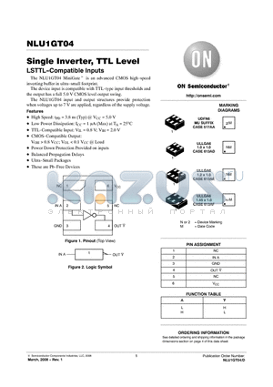 NLU1GT04 datasheet - Single Inverter, TTL Level LSTTL-Compatible Inputs