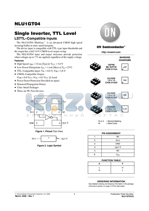 NLU1GT04BMX1TCG datasheet - Single Inverter, TTL Level LSTTL-Compatible Inputs