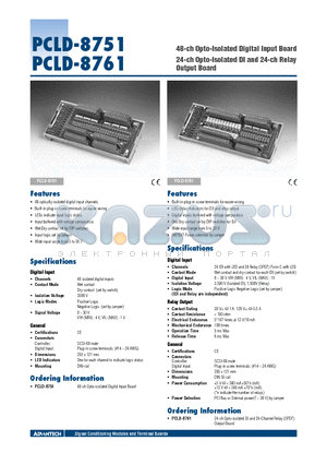 PCLD-8761 datasheet - 48-ch Opto-Isolated Digital Input Board