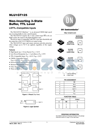NLU1GT125AMX1TCG datasheet - Non-Inverting 3-State Buffer, TTL Level LSTTL-Compatible Inputs