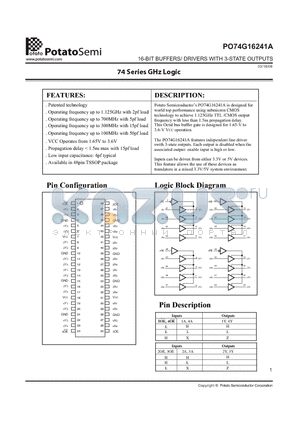 PO74G16241A datasheet - 16-BIT BUFFERS/ DRIVERS WITH 3-STATE OUTPUTS