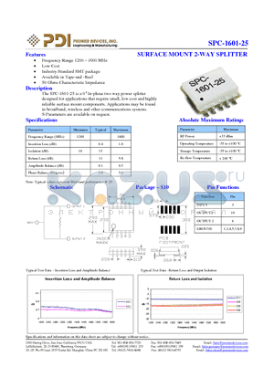 SPC-1601-25 datasheet - SURFACE MOUNT 2-WAY SPLITTER