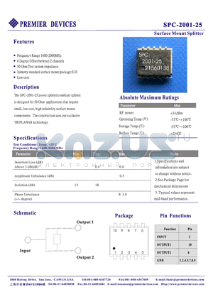 SPC-2001-25 datasheet - Surface Mount Splitter