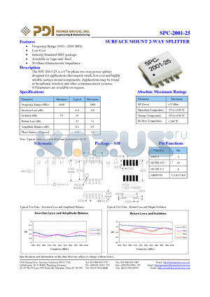 SPC-2001-25 datasheet - SURFACE MOUNT 2-WAY SPLITTER