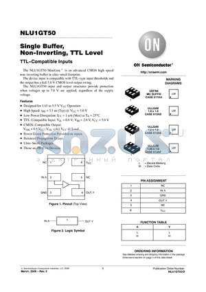 NLU1GT50CMX1TCG datasheet - Single Buffer, Non-Inverting, TTL Level