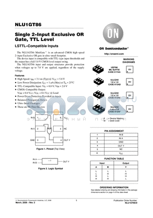 NLU1GT86MUTCG datasheet - Single 2-Input Exclusive OR Gate, TTL Level LSTTL-Compatible Inputs