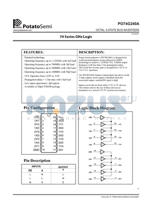 PO74G240A datasheet - OCTAL 3-STATE BUS INVERTERS