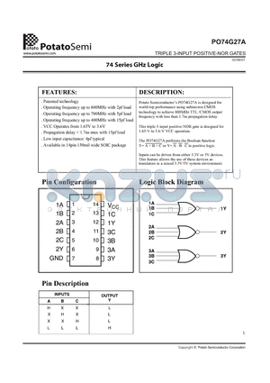 PO74G27A datasheet - TRIPLE 3-INPUT POSITIVE-NOR GATES